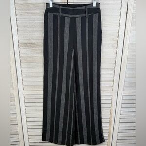 A NEW DAY Linen Blend Wide Leg Pull On Pants Black w White Stripes-S